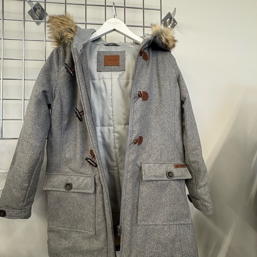 Caterpillar Gray Hooded Ski Snow Jacket with Faux Fur Trim